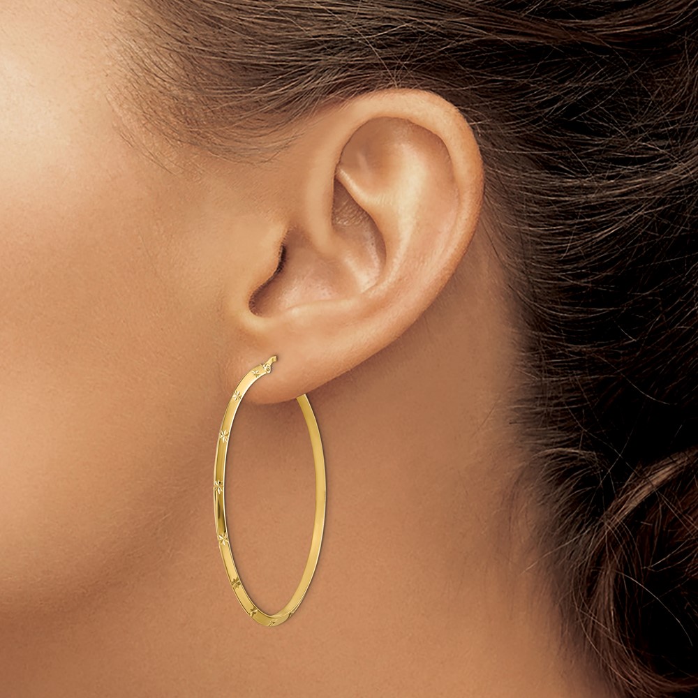 14K Polished Diamond-Cut Hoop Earrings (TF1452)