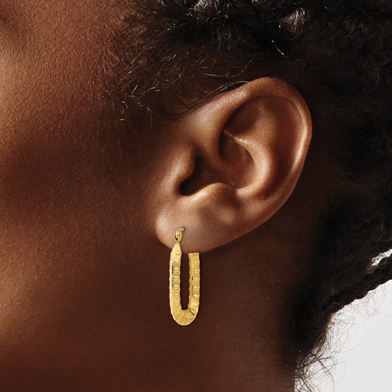 Gold Polished and Textured Square Hoop Earrings