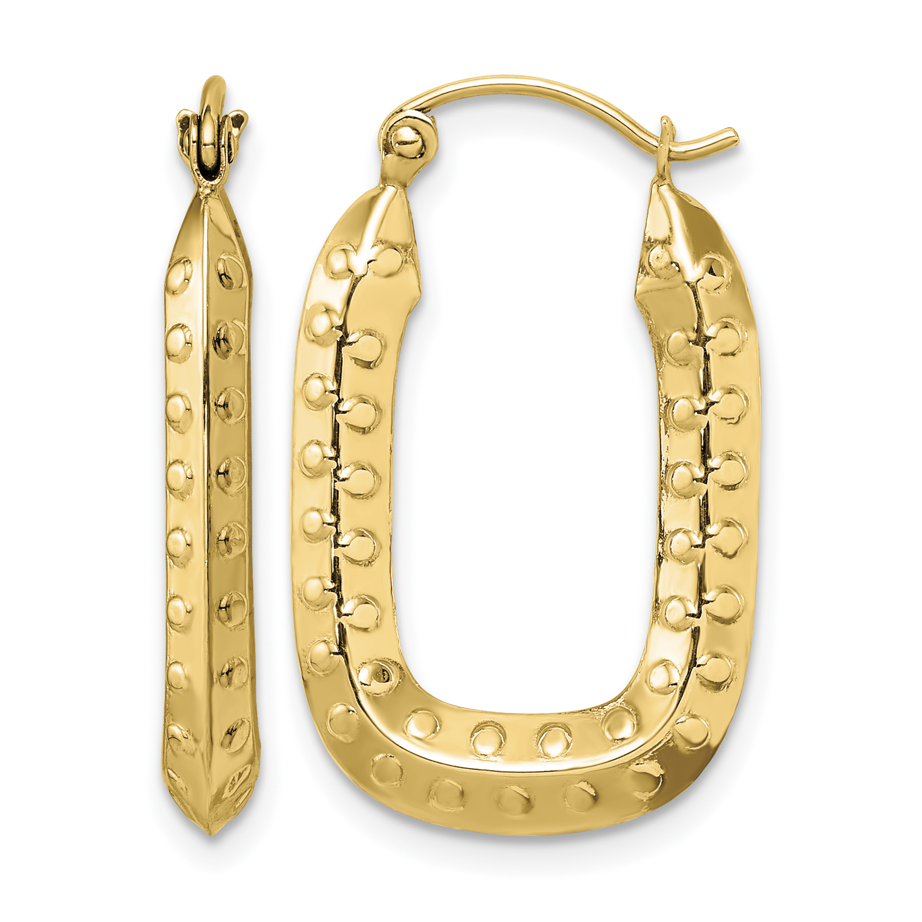 14k Polished Textured Rectangle Hoop Earrings (TF1454)