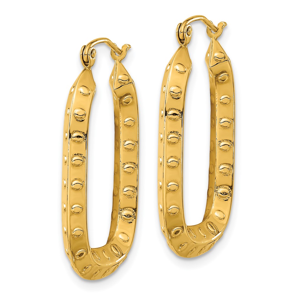 14k Polished Textured Rectangle Hoop Earrings (TF1455)