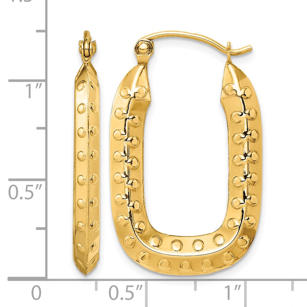 14k Polished Textured Rectangle Hoop Earrings (TF1455)