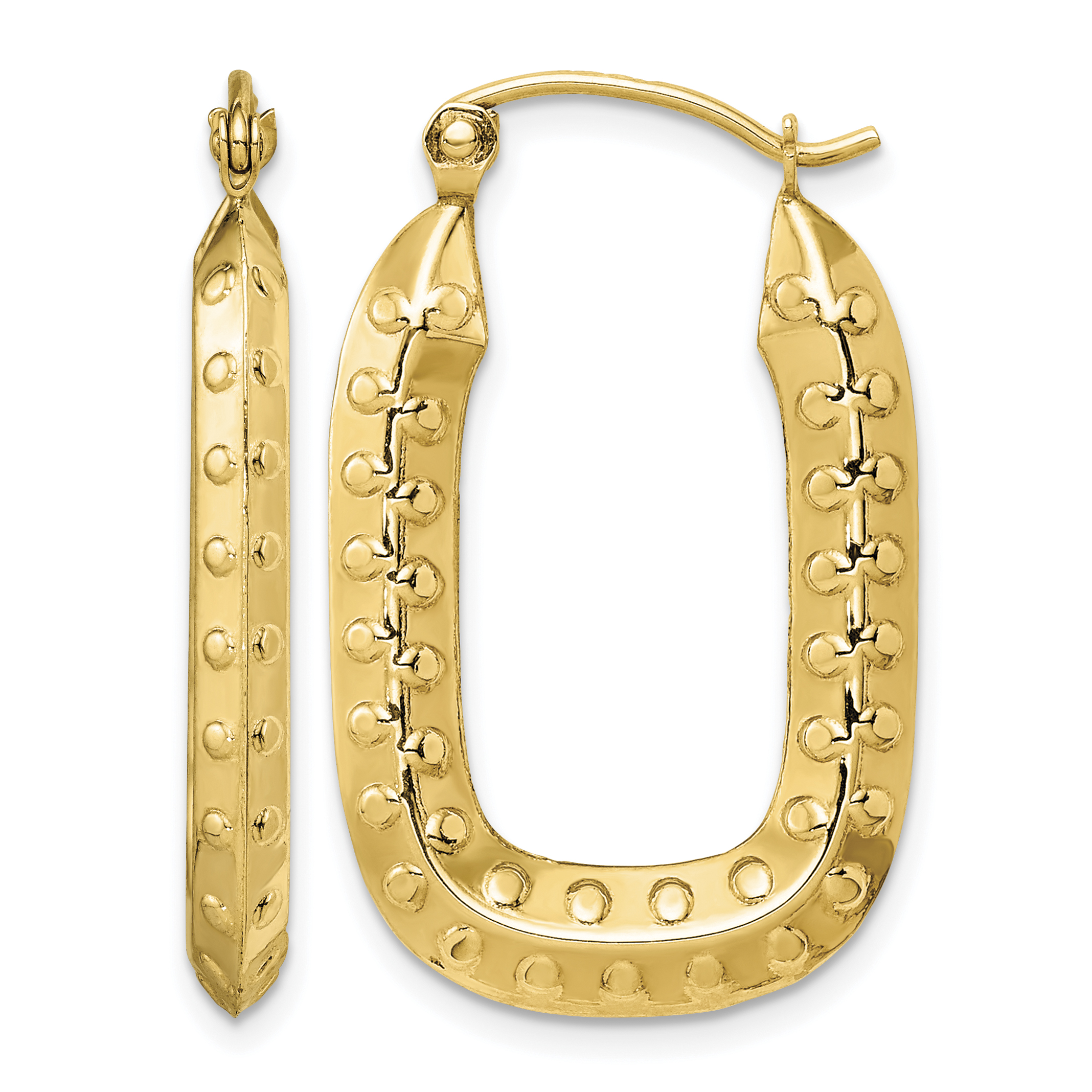 14k Polished Textured Rectangle Hoop Earrings (TF1455)
