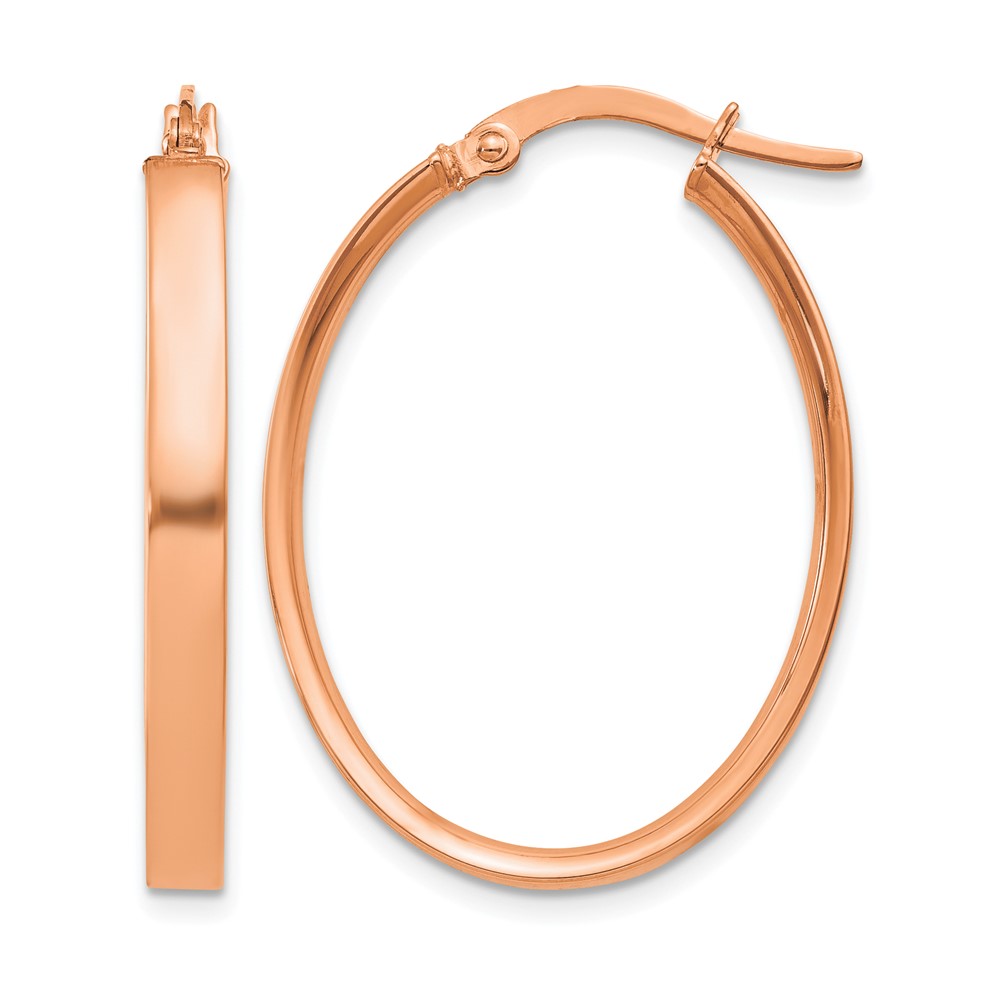 14K Rose Gold 3mm Oval Hoop Earrings (TF1457)