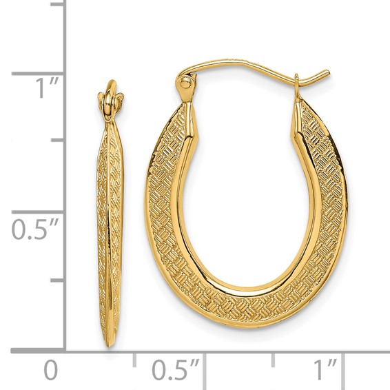 14k 1x25mm Textured Stamped Oval Hoop Earrings