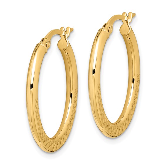 Gold Polished and D/C Oval Tube Hoop Earrings
