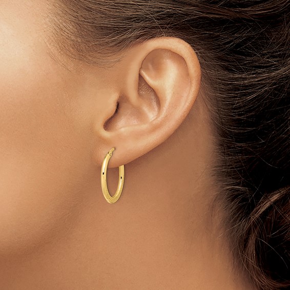 Gold Polished and D/C Oval Tube Hoop Earrings