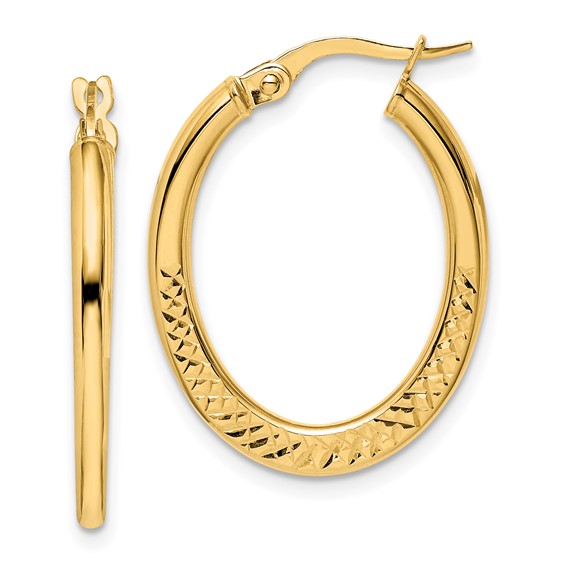 Gold Polished and D/C Oval Tube Hoop Earrings