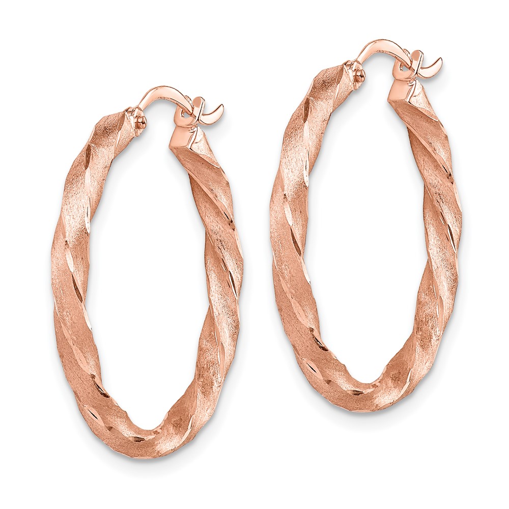 14K Rose Gold Twisted Satin Diamond-Cut Hoop Earrings (TF1471)