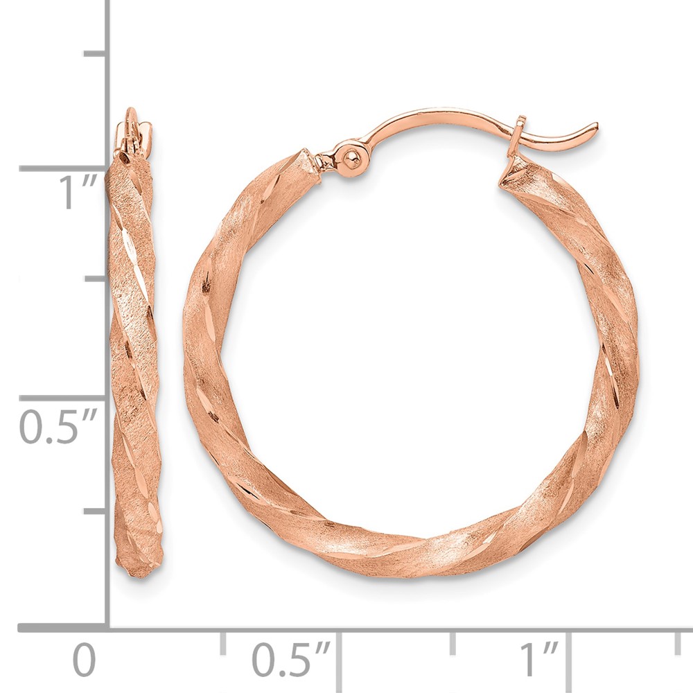 14K Rose Gold Twisted Satin Diamond-Cut Hoop Earrings (TF1471)