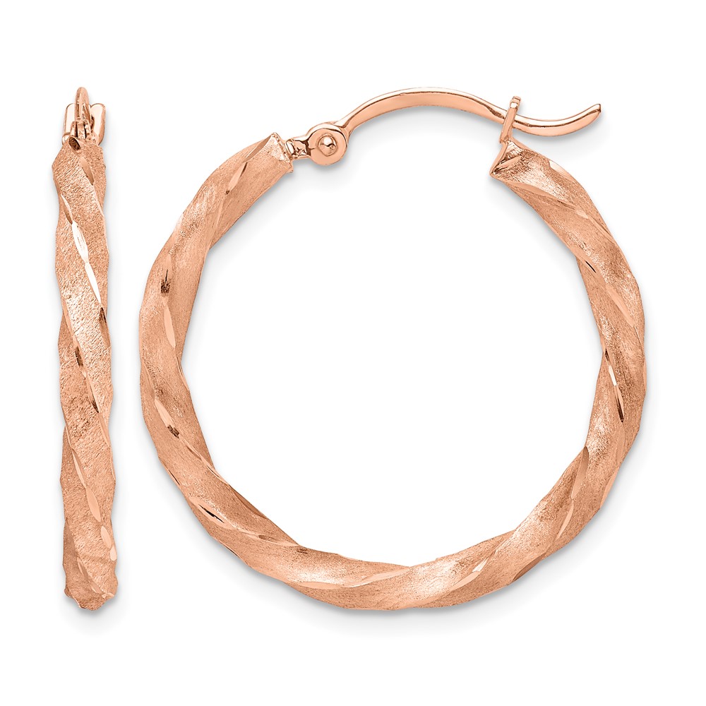 14K Rose Gold Twisted Satin Diamond-Cut Hoop Earrings (TF1471)