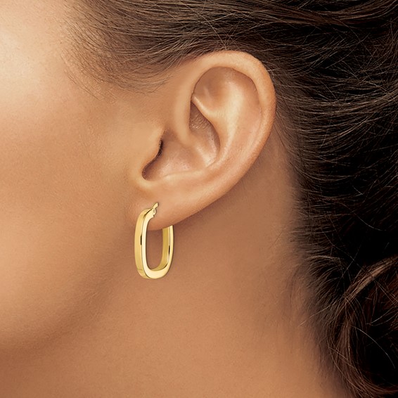 14K 3x23mm Square Tube Hollow Hoop Earrings