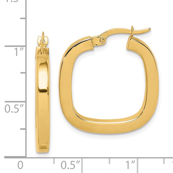 14K 3x23mm Square Tube Hollow Hoop Earrings