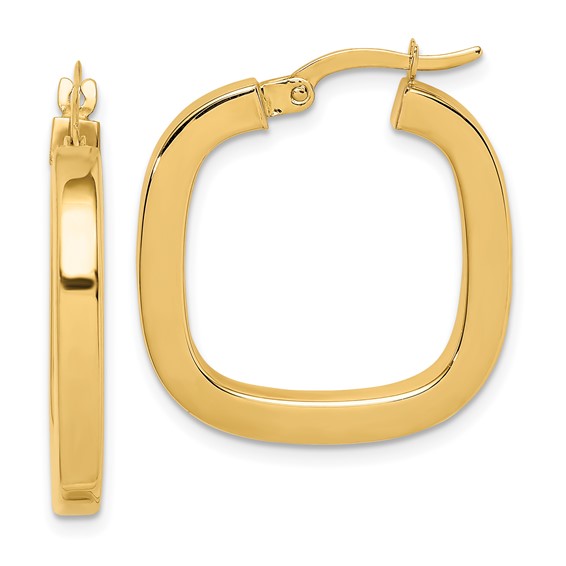 14K 3x23mm Square Tube Hollow Hoop Earrings