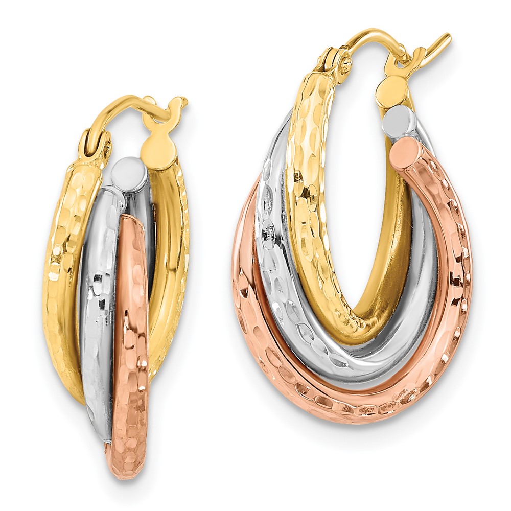 14k Tri-color Textured Triple Hoop Earrings (TF1485)