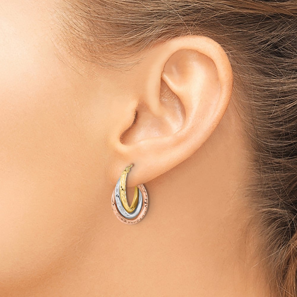 14k Tri-color Textured Triple Hoop Earrings (TF1485)