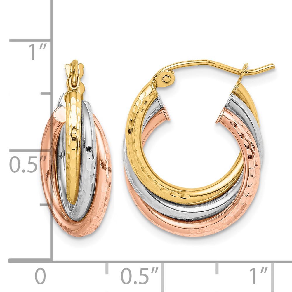 14k Tri-color Textured Triple Hoop Earrings (TF1485)