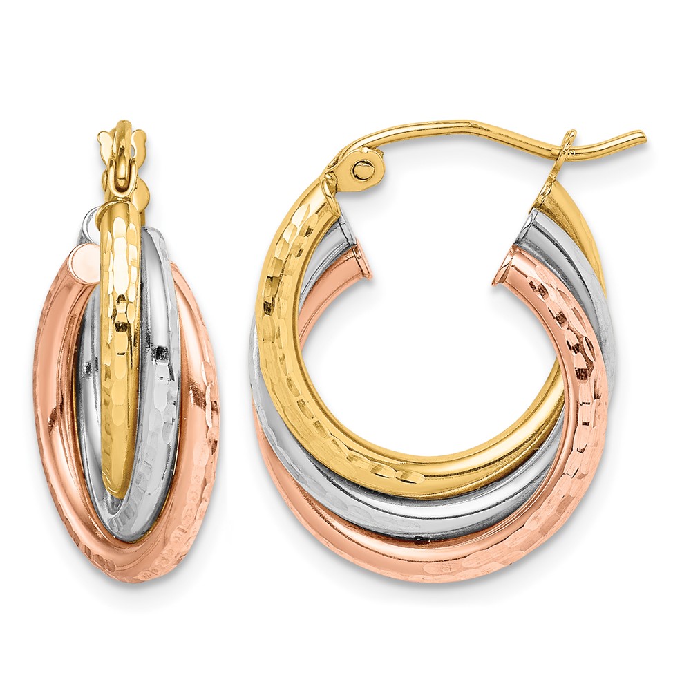 14k Tri-color Textured Triple Hoop Earrings (TF1485)