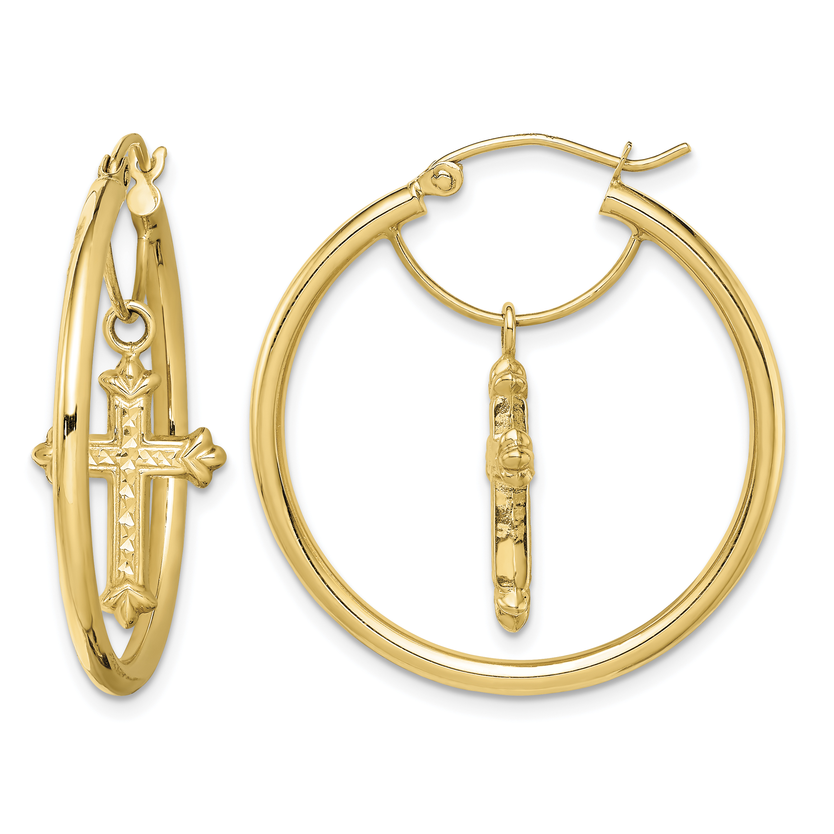 14k with D/C Cross Dangle Hoop Earrings (TF1514)