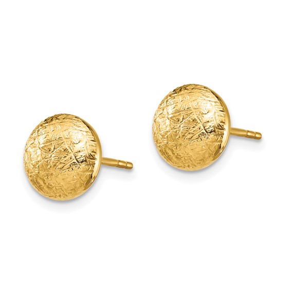 14K 8mm Scratch-Finish Hollow Round Button Post Earrings