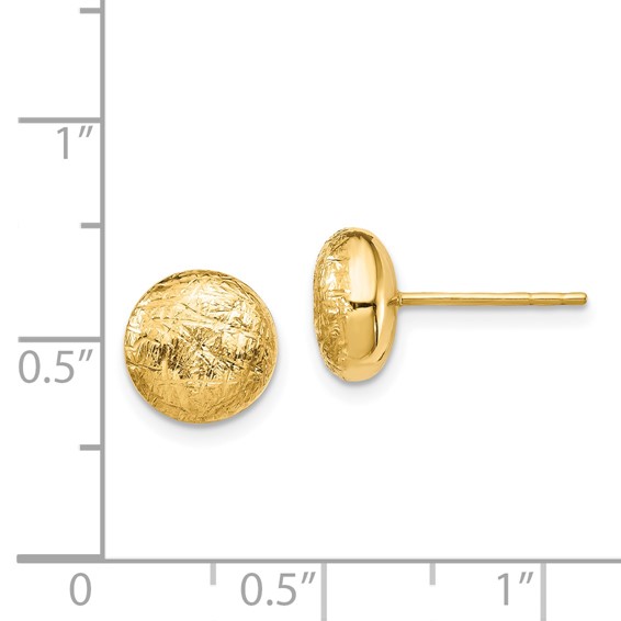 14K 8mm Scratch-Finish Hollow Round Button Post Earrings
