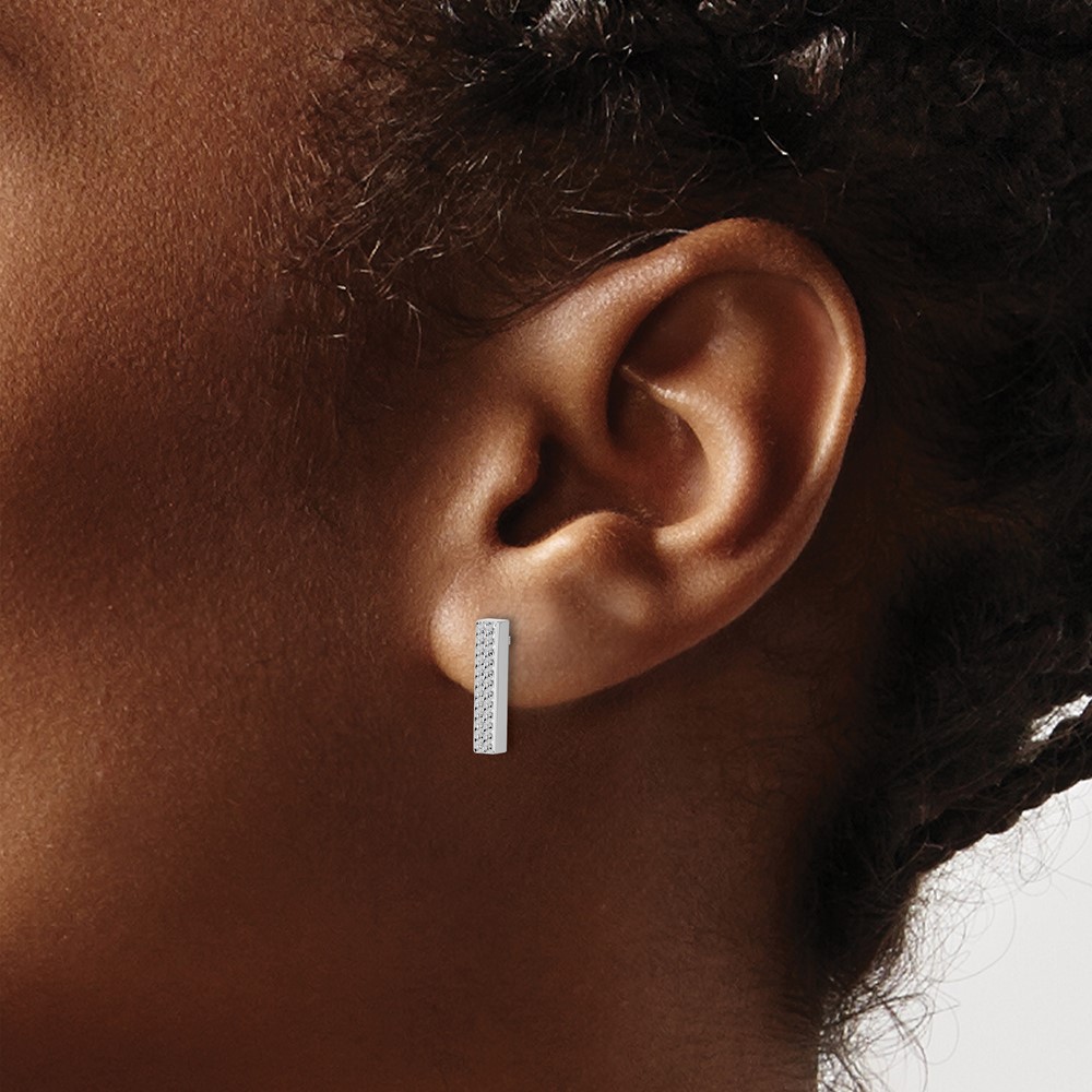 14K White Gold Textured Bar Post Earrings (TF1534)