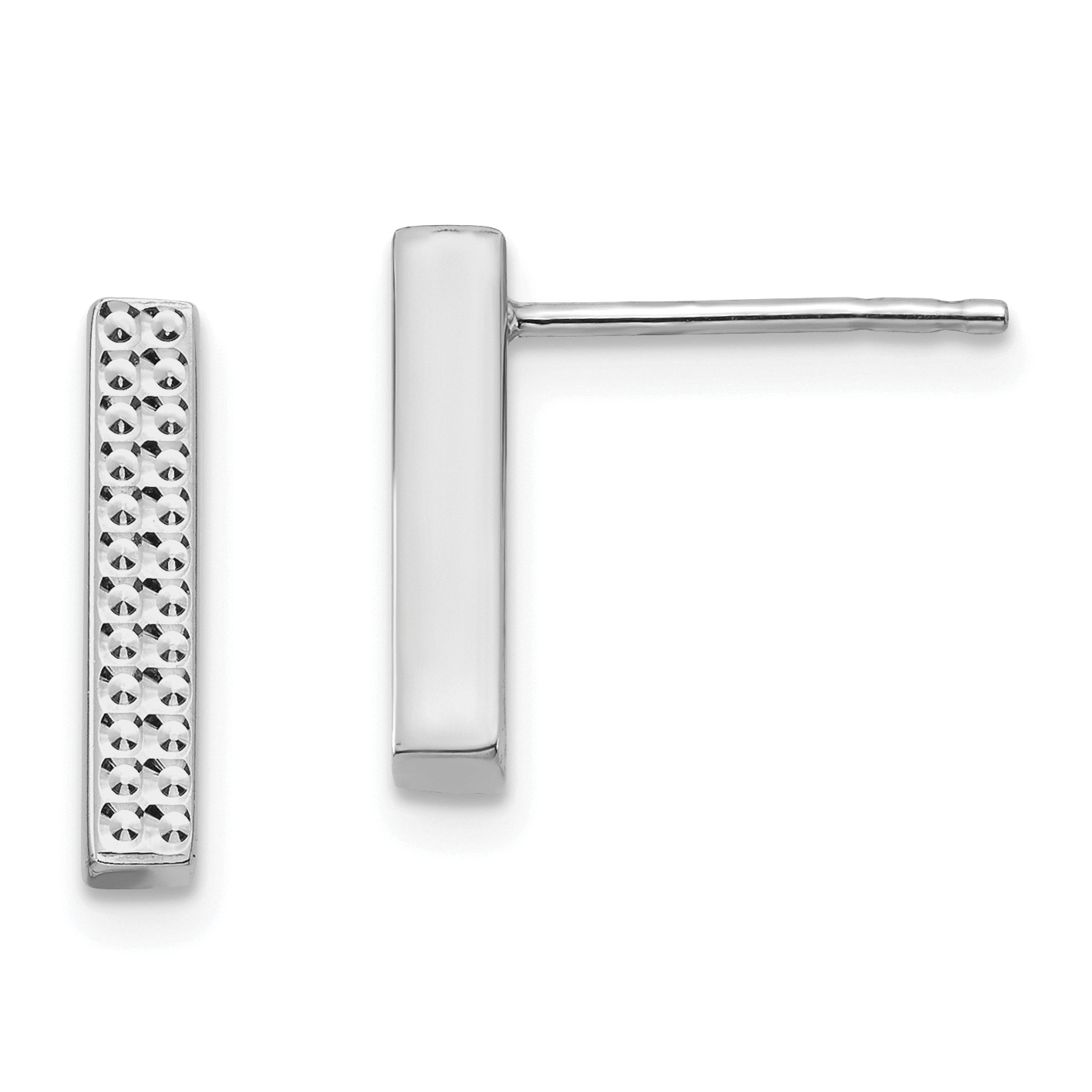 14K White Gold Textured Bar Post Earrings (TF1534)