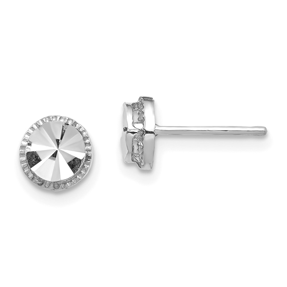 14K White Gold Diamond-Cut Round Post Earrings (TF1535)