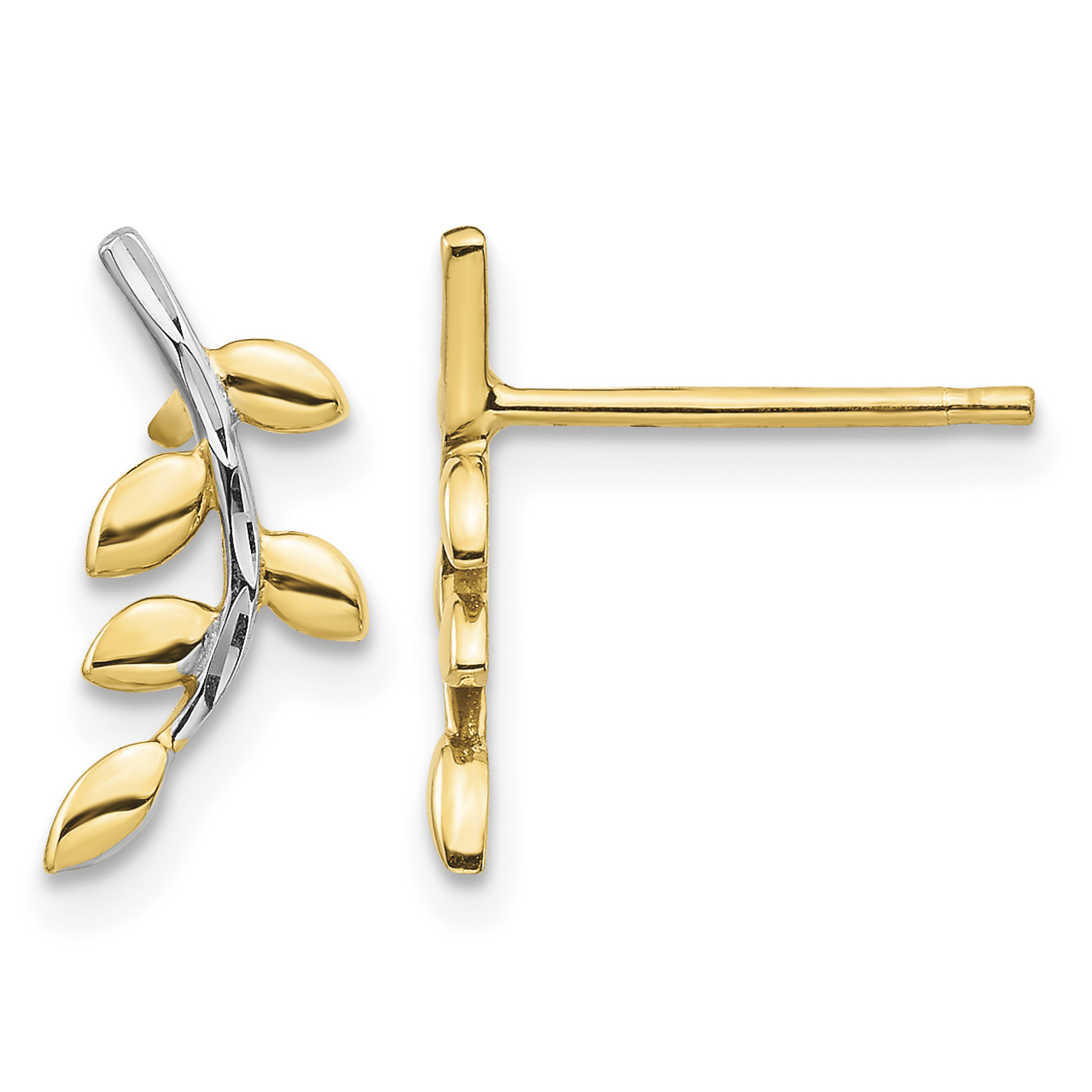 14K & White Rhodium Leaves Post Earrings (TF1549)