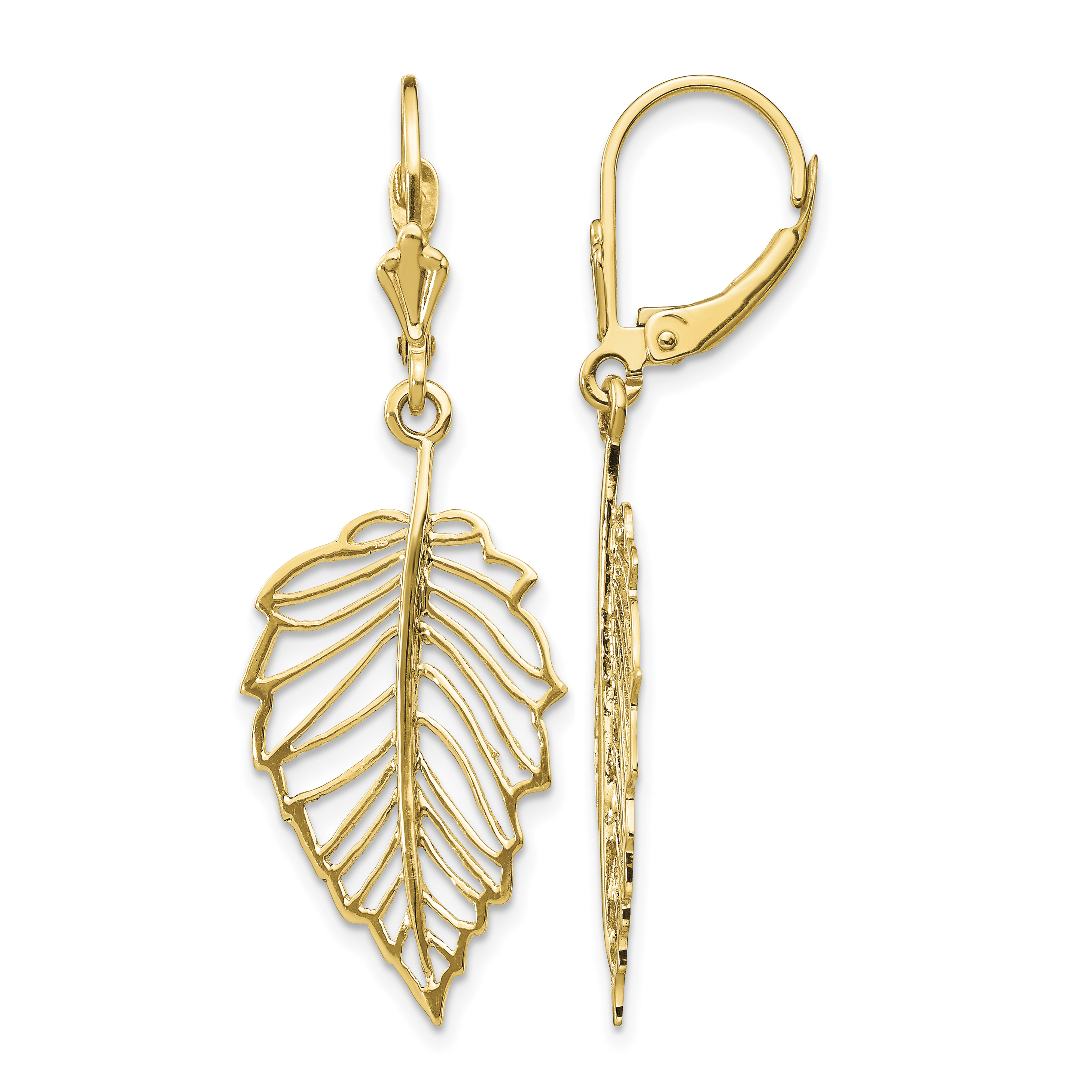 14K Polished Leaf Leverback Earrings (TF1554)