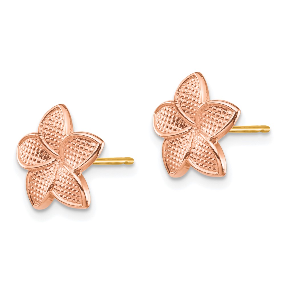 14K Rose Gold Polished & Textured Plumeria & Yellow Post & Earring Backs (TF1561)