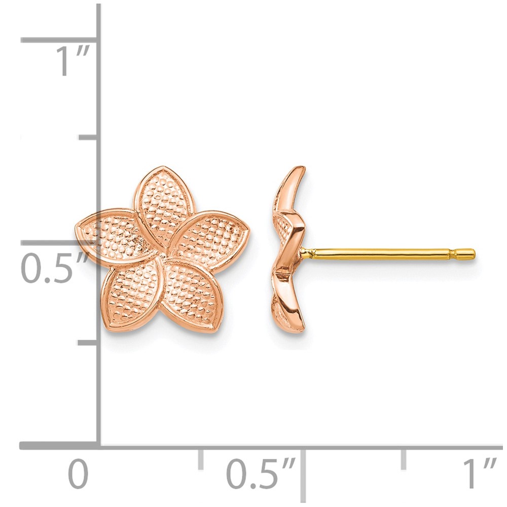 14K Rose Gold Polished & Textured Plumeria & Yellow Post & Earring Backs (TF1561)