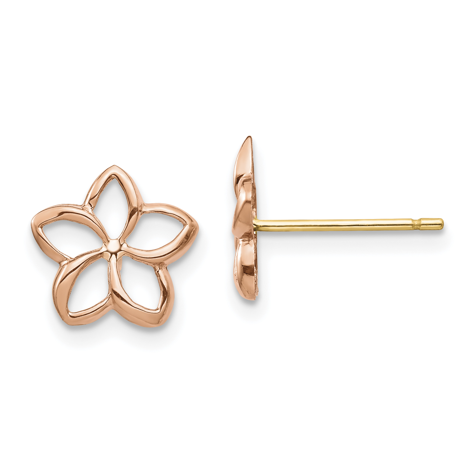 14K Rose Polished Plumeria Cutout Post Earrings (TF1562)