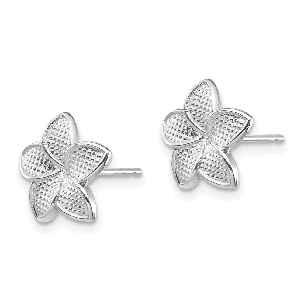 14K White Polished & Textured Plumeria Post Earrings (TF1564)