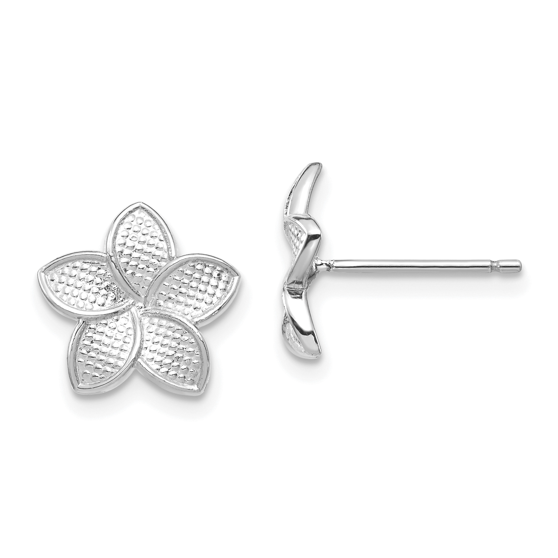 14K White Polished & Textured Plumeria Post Earrings (TF1564)