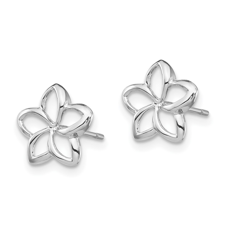 14K White Polished Plumeria Cutout Post Earrings (TF1565)