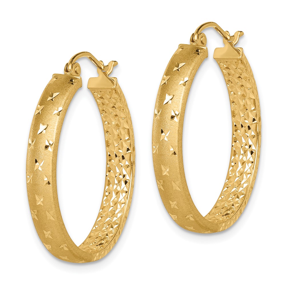 14k Satin and Polished Diamond-cut In/Out Hoop Earrings (TF1573)