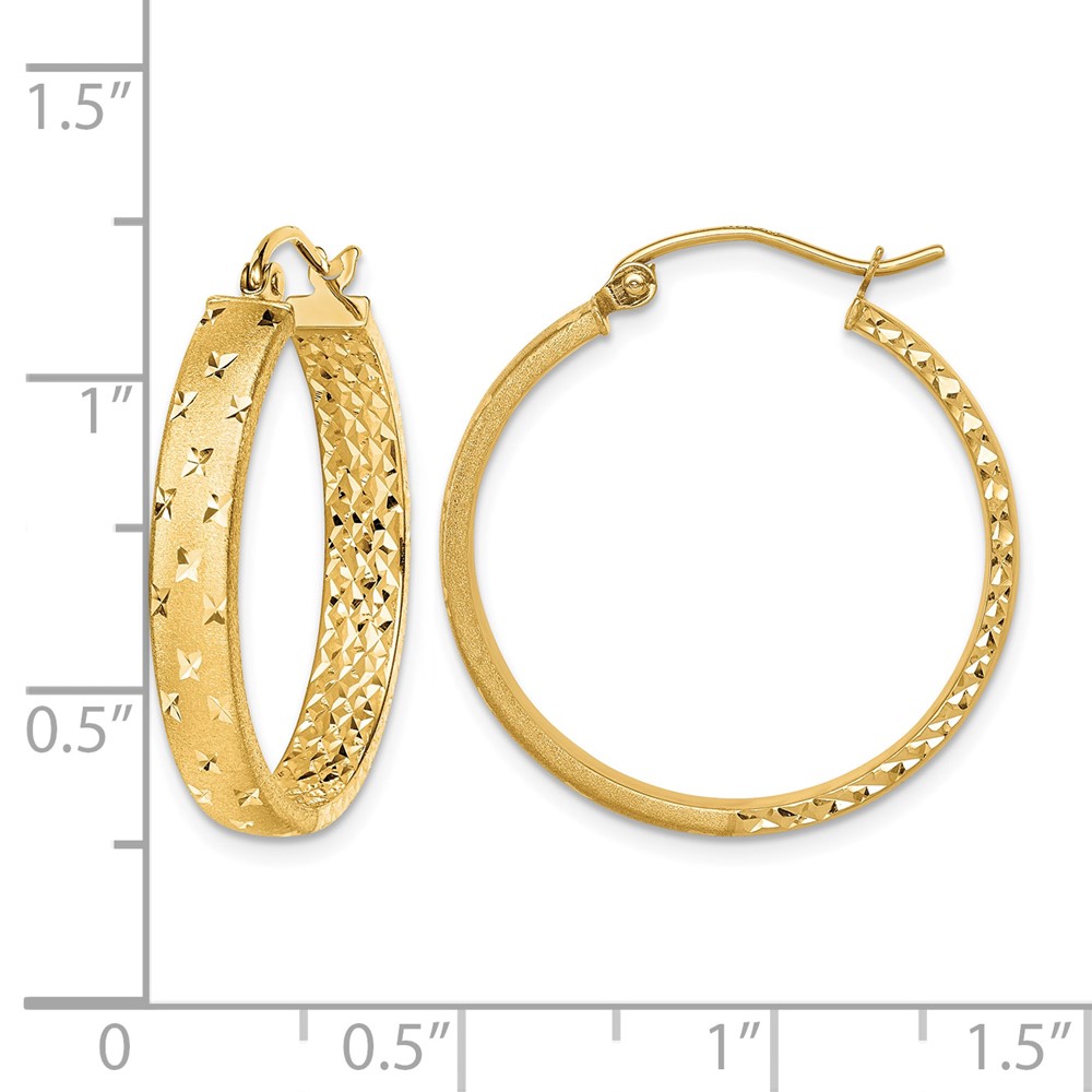 14k Satin and Polished Diamond-cut In/Out Hoop Earrings (TF1573)