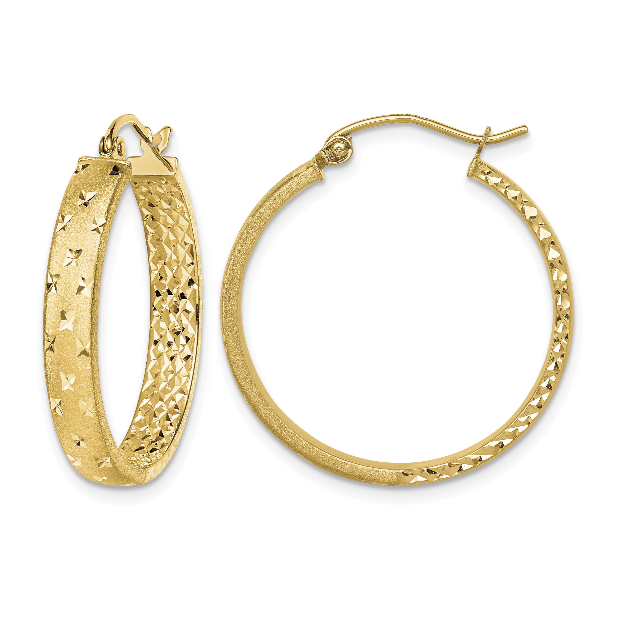 14k Satin and Polished Diamond-cut In/Out Hoop Earrings (TF1573)