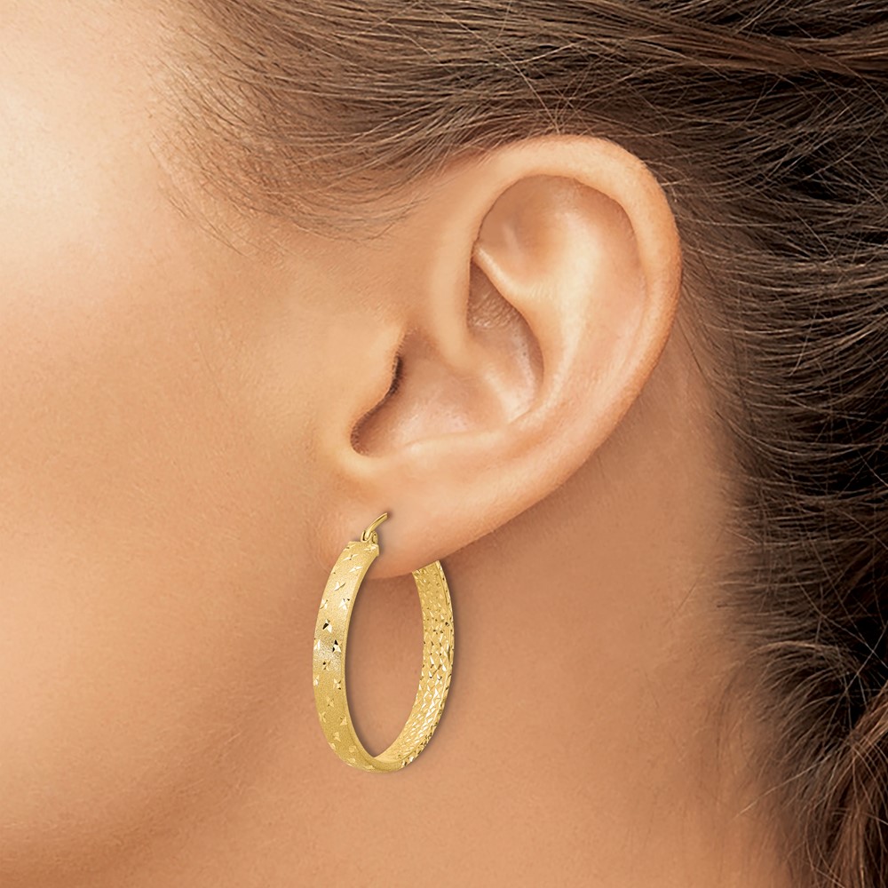 14k Polished Diamond-cut In/Out Hoop Earrings (TF1574)