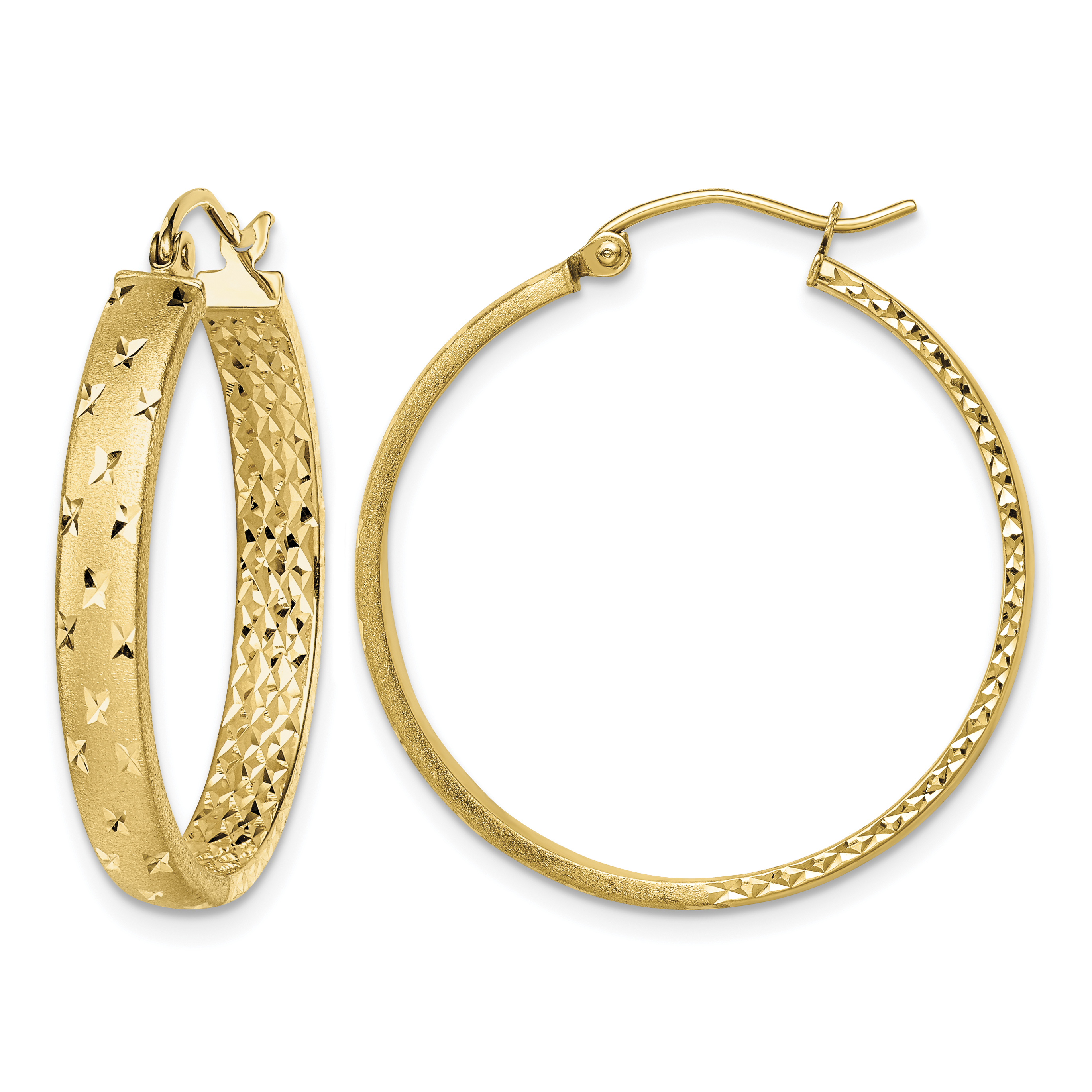 14k Polished Diamond-cut In/Out Hoop Earrings (TF1574)