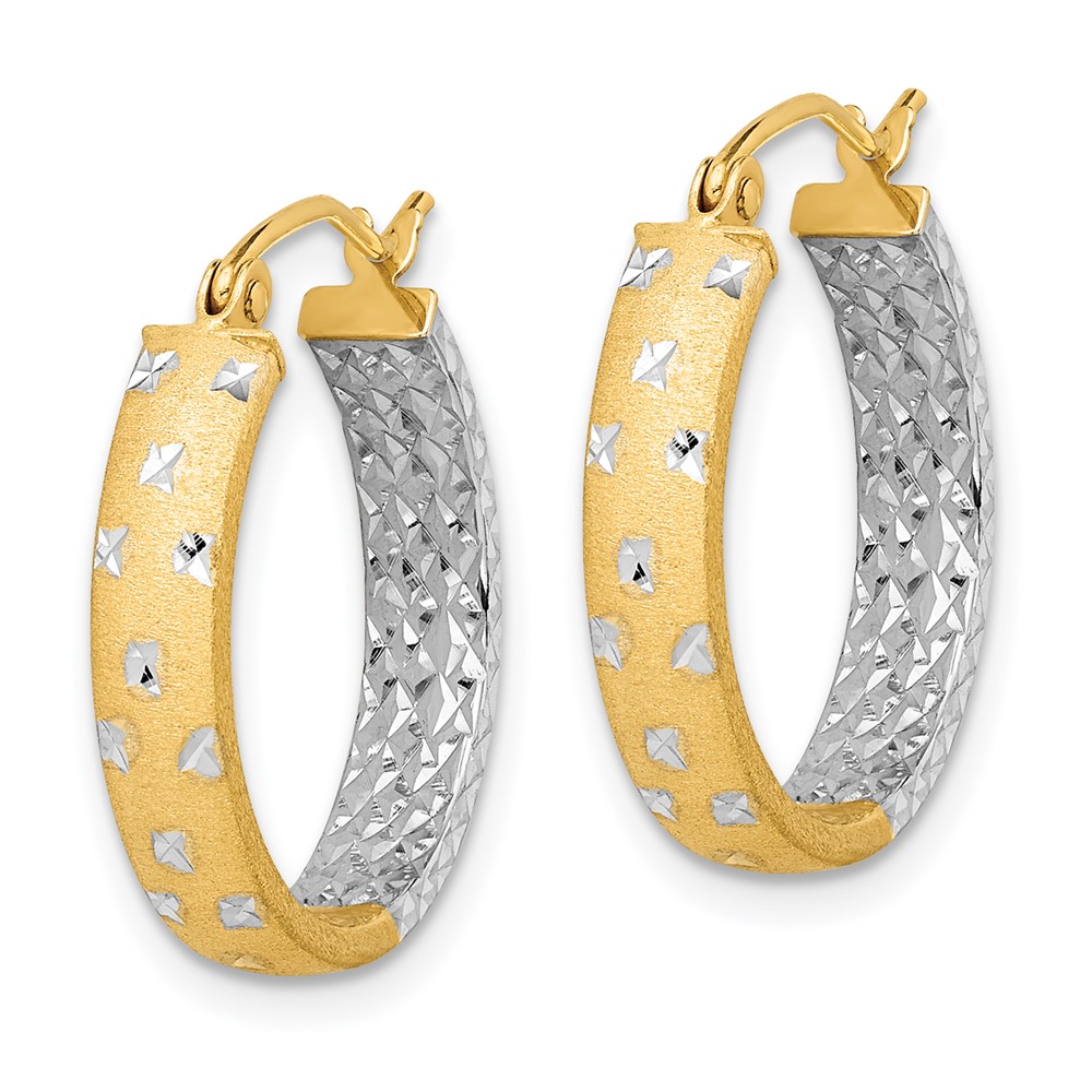 14k w/White Rhodium Satin Polished Diamond-cut In/Out Hoop Earrings (TF1575)