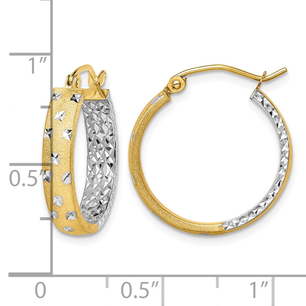 14k w/White Rhodium Satin Polished Diamond-cut In/Out Hoop Earrings (TF1575)