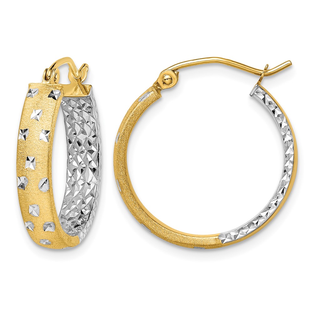 14k w/White Rhodium Satin Polished Diamond-cut In/Out Hoop Earrings (TF1575)