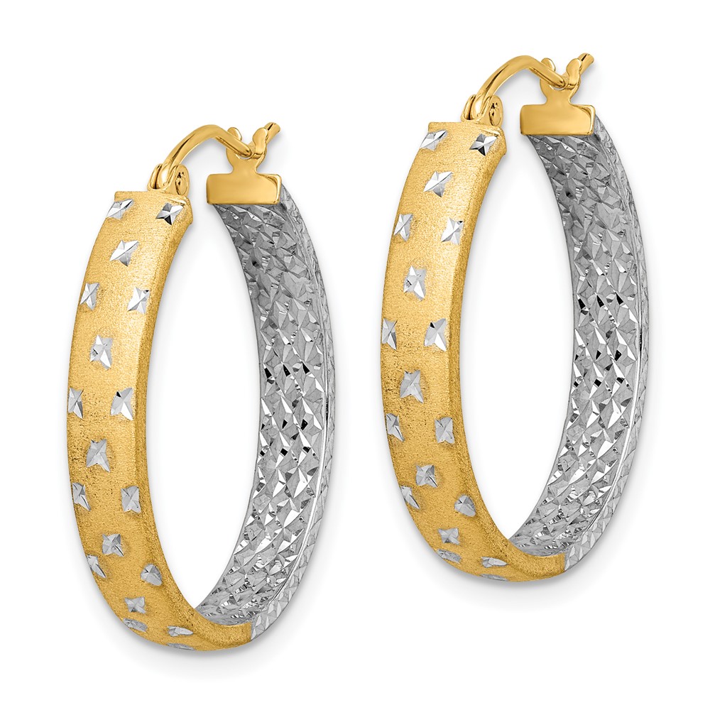 14k w/White Rhodium Polished Satin Diamond-cut In/Out Hoop Earrings (TF1576)
