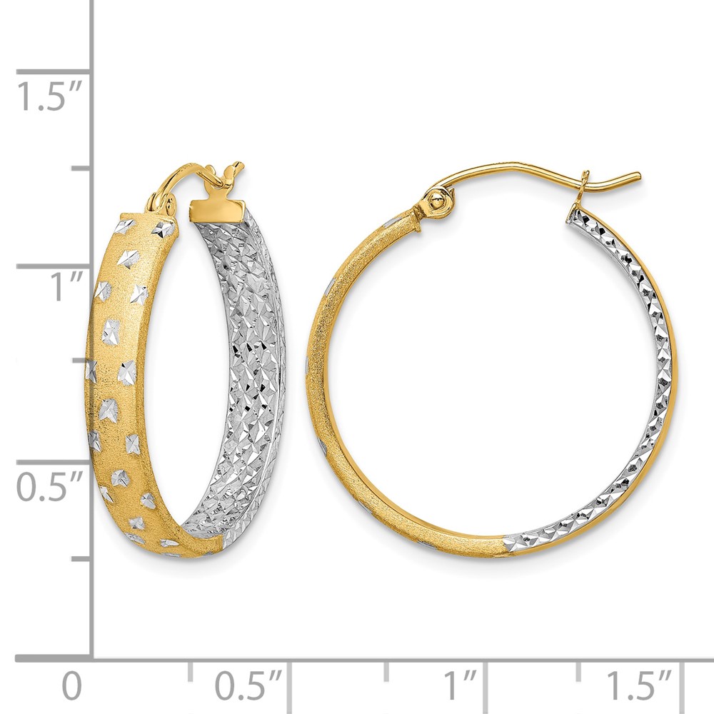 14k w/White Rhodium Polished Satin Diamond-cut In/Out Hoop Earrings (TF1576)
