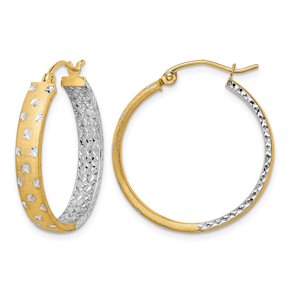 14k w/White Rhodium Polished Satin Diamond-cut In/Out Hoop Earrings (TF1576)