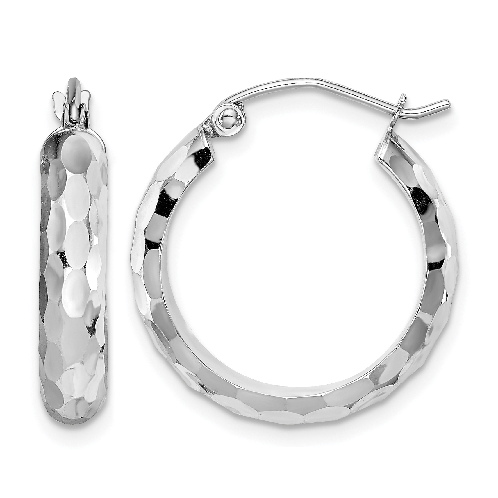 14k White Gold Diamond-cut Hoop Earrings (TF1586)