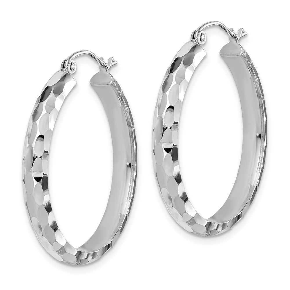 14k White Gold Diamond-cut Hoop Earrings (TF1587)