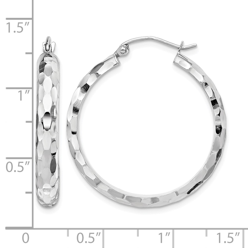 14k White Gold Diamond-cut Hoop Earrings (TF1587)