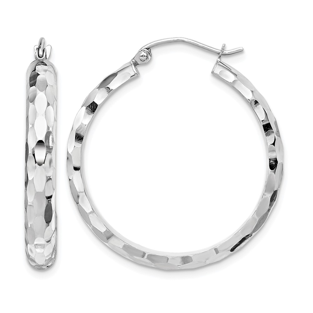 14k White Gold Diamond-cut Hoop Earrings (TF1587)